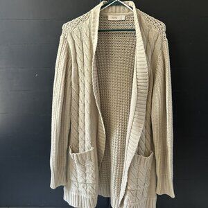 Tan Knit Cardigan Long Sweater Woman's Size XL with front pockets